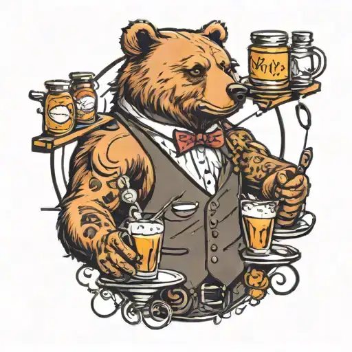 Bear Bartender Mixing Drinks Alcohol And Coffee