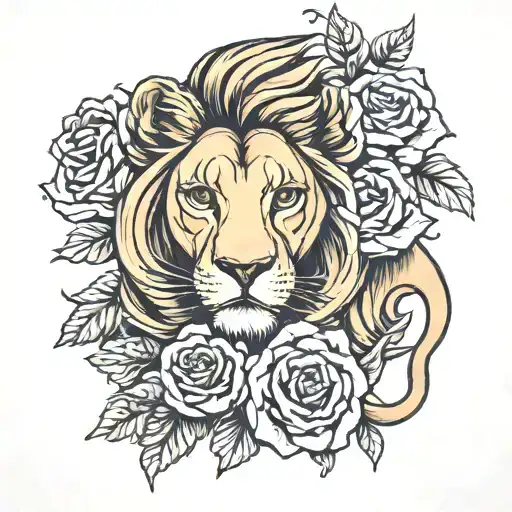Mother Lion With Roses