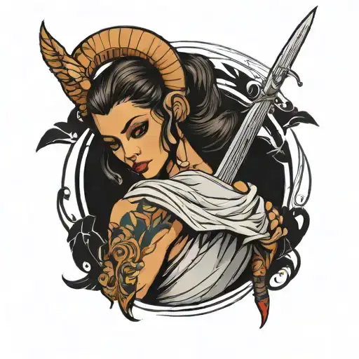 Aries Woman Holding A Sword