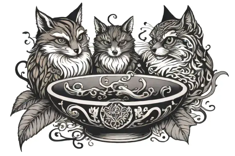 Smudge Bowl With Cat Fox And Owl In The Smoke