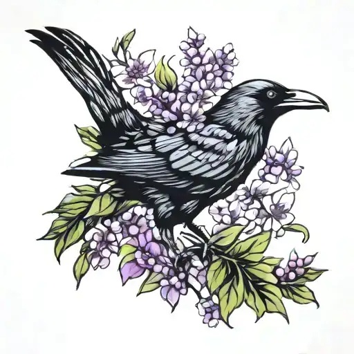 Crow With Lilacs