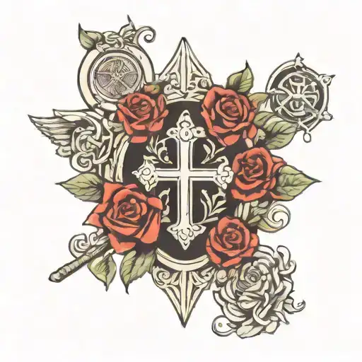 Roman Numerals With A Cross Surrounded By Roses