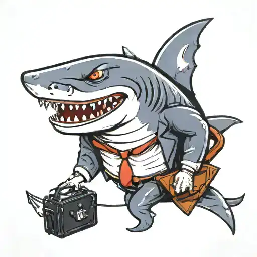 Cartoon Shark Wearing Tie And Briefcase