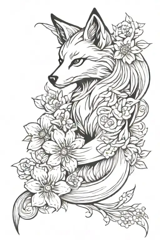 Nine-tailed Fox In Flowers