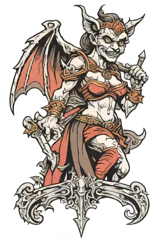 Comedy Tragedy Female Gargoyle Warrior