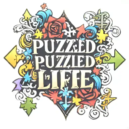 Puzzled Life Lettering With Puzzle Pieces