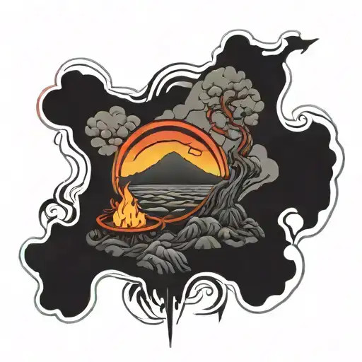 Mt Batur With Black Rock Lava Flow