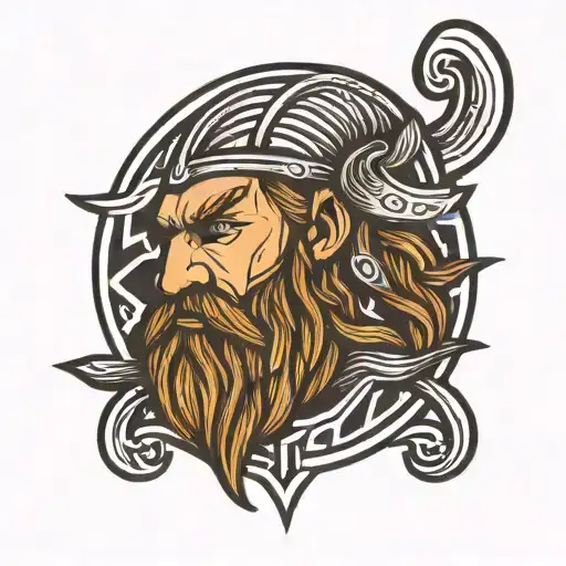 Cartoon Lines Drawn Viking Made Out Of Lines In The Shape Of An Emblem Like A Futbol Logo