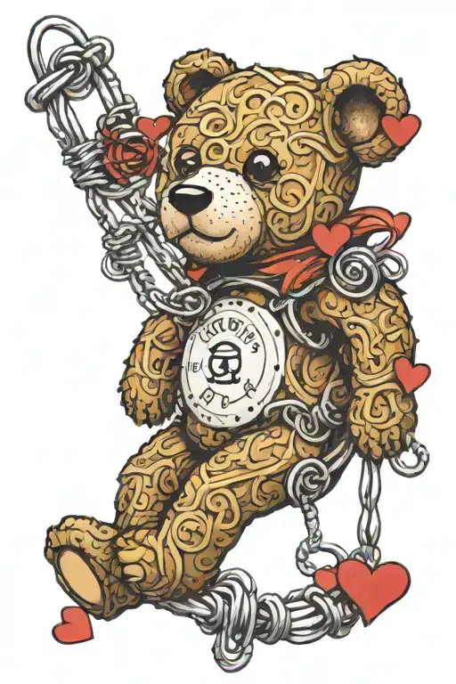 Teddy Bear Surrounded In Hearts Of Bobbed Wire Going Through The Word Capricorn
