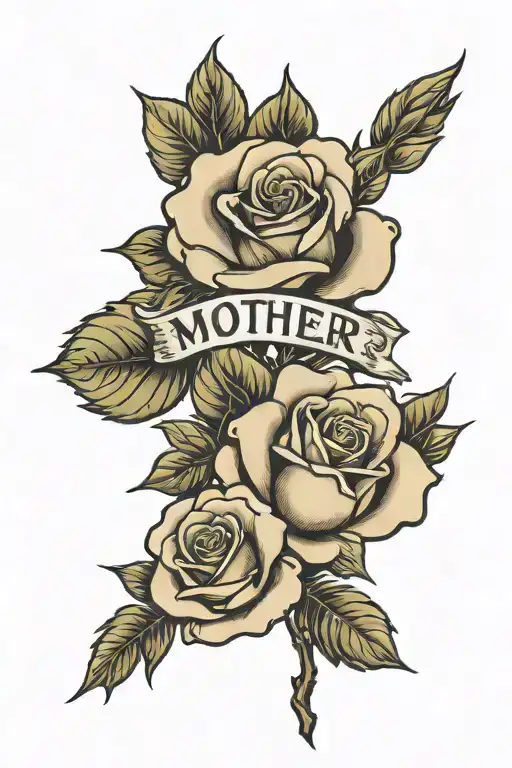 Tattoo Of A Rose And Two Texts Saying Mother And Father