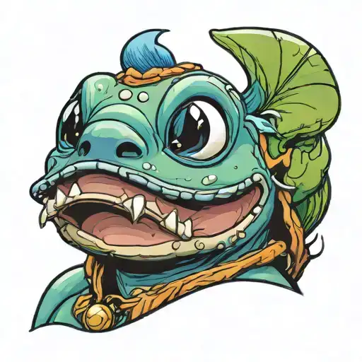 Stitch Licking His Nose With Frog On Head Profile Holding