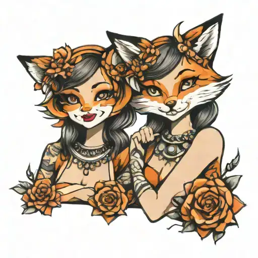 Fox Girl Smilling Happy Together