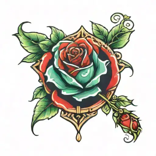 Jade Gemstone With A Red Rose Wrapping Around It