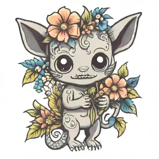 Cute Little Monster Holding A Bouquet Of Wildflowers