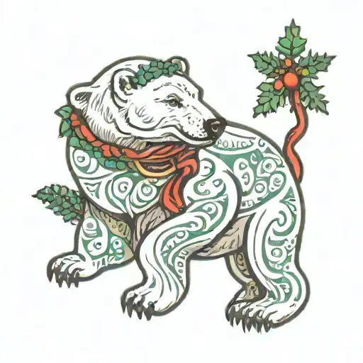 Polar Bear Holding A Christmas Writhe In Mouth For A Calf