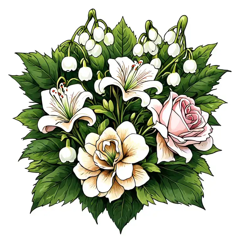 Lilly Of The Valley With Williams Flower And Roses