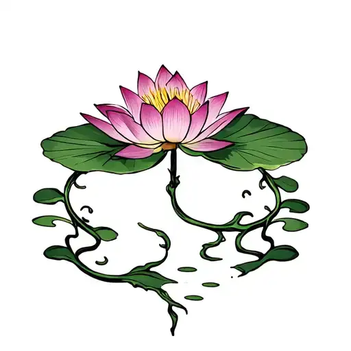 Lotus Flower With Vines And Lily Pad