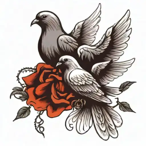 Outline Of Two Doves One An Angel The Other Devil