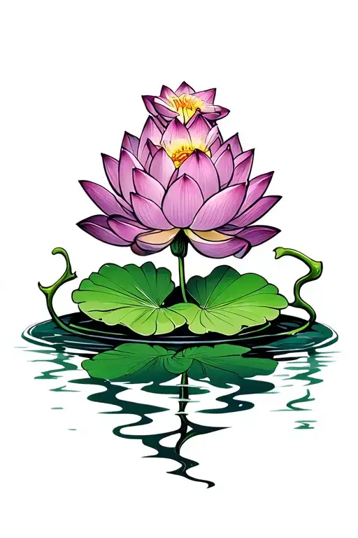 Lotus Flower With Vines And Lily Pad