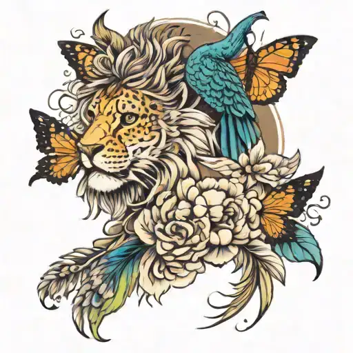 Lionhead Half Peonies Butterflies And Peacock Feathers