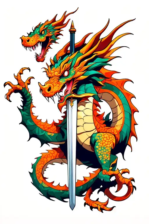 Dragon With Sword Going