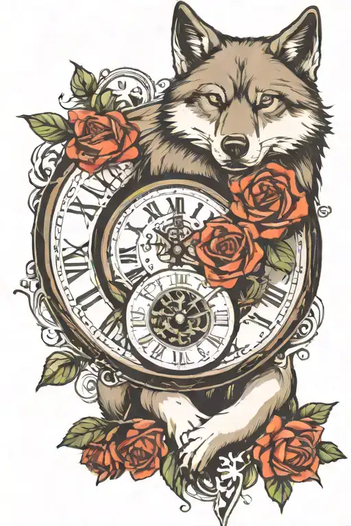 Rest In Peice Broken Clock And A Wolf With A Rose On The Hand Sleeve