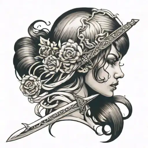 Meduza Head Woman Holding A Sword