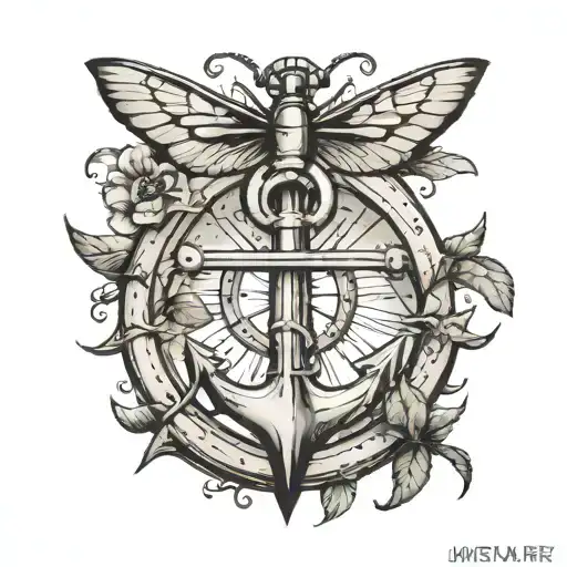 Anchor With Dragonfly Flying Over Top