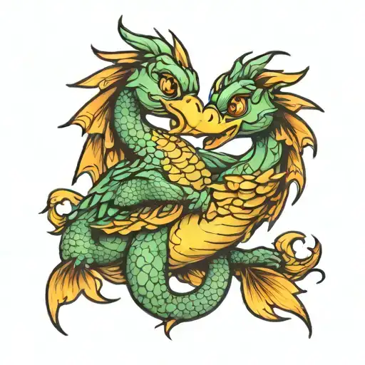 Dragon Duck Hugging Each Other
