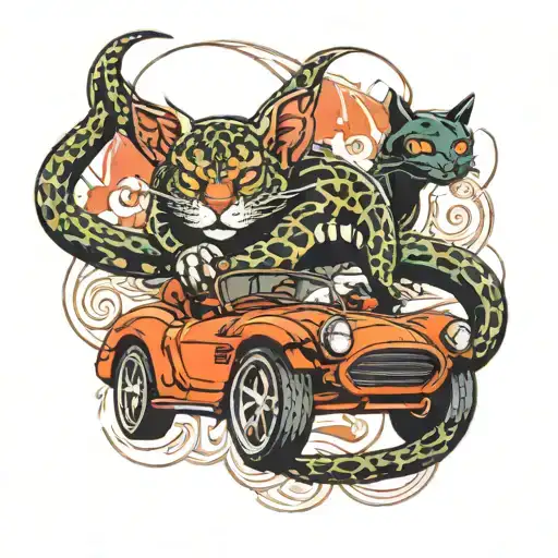 Snake And Devil Cat In Sports Car