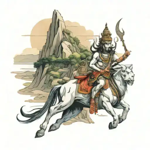 One Man Traveling To Mountain With Sea View Area At The Top Of The Hill There Is Shiva Present