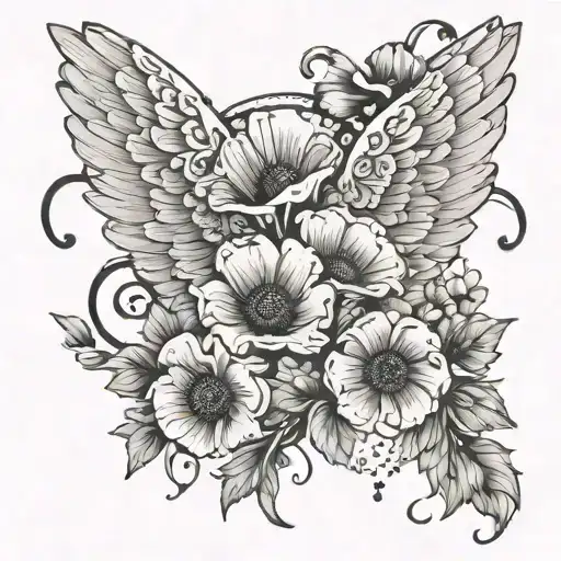 Angel Wings And Poppy Flowers Intertwined