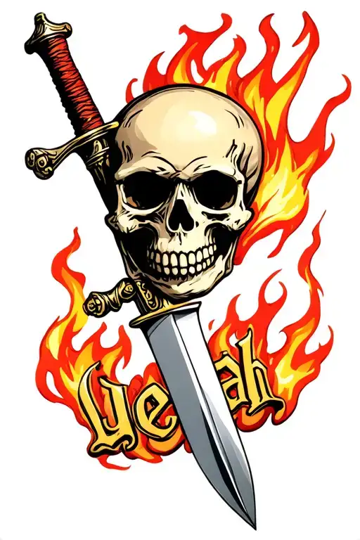 Skull With A Dagger In It And The Dagger Is On Fire And The Skull Is Saying Yeah Love It