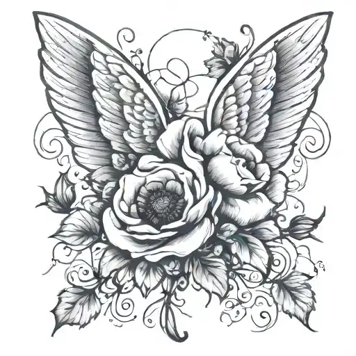 Angel Wings And Poppy Flowers Intertwined