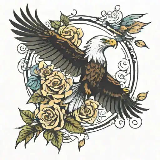 Roses And Eagle Flying