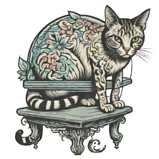 Cat Sitting Hanging Legs On Table Front View