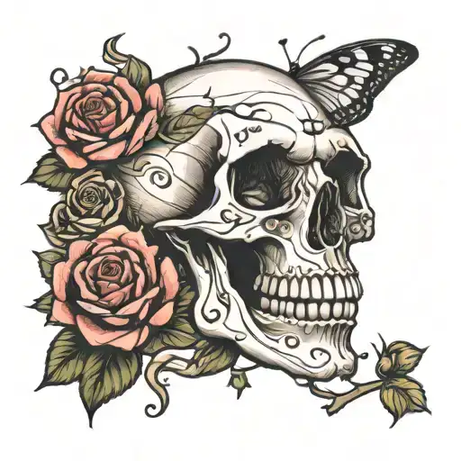Skull And Roses Geowing Out Of A Moth Emerging