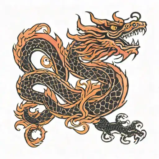 S Shaped Red And Black Chinese Dragon