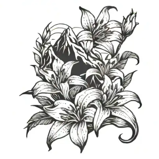 Mountain And Lilly Flower