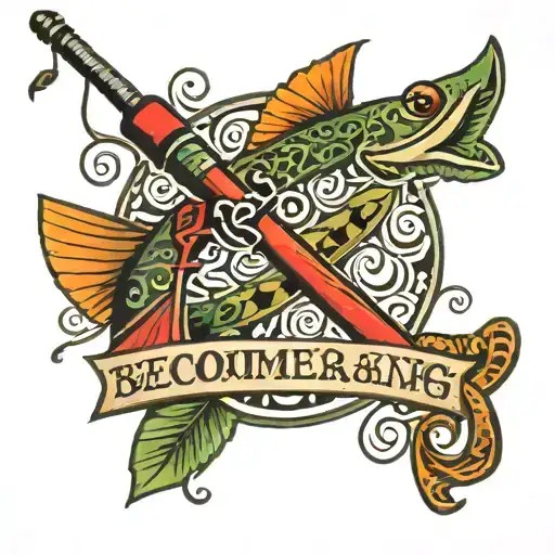 Fishing Rod With The Word Boomerang Beside It