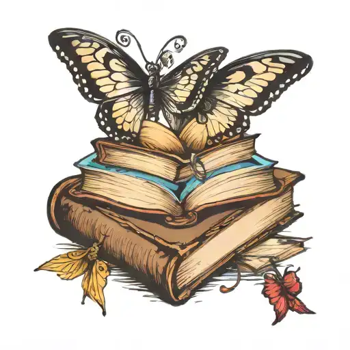 Open Book On A Pile Of Books With A Fairy And Butterflies