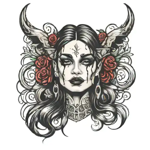 Gothic Woman's Face With Hands Around Her Head