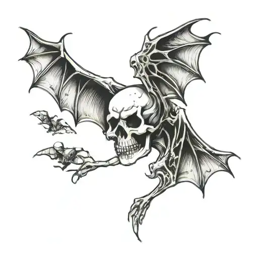 Skull With Bats Escaping