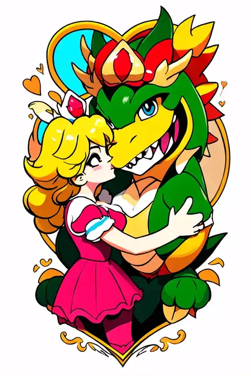 Princess Peach Kissing Bowser In A Heart