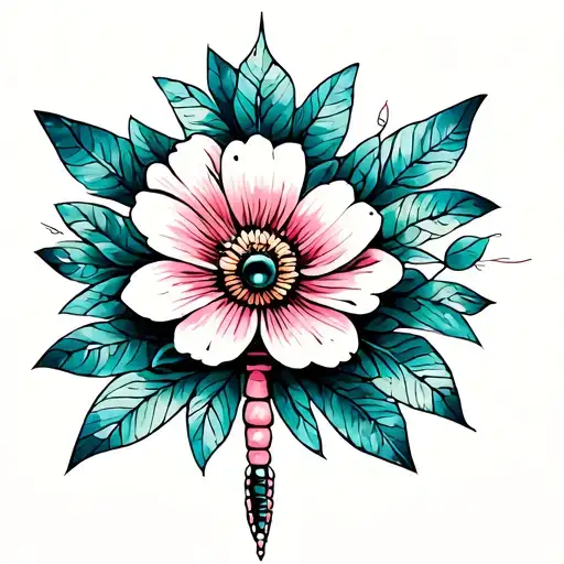 Dainty Art Deco Dragon Fly With A Flower