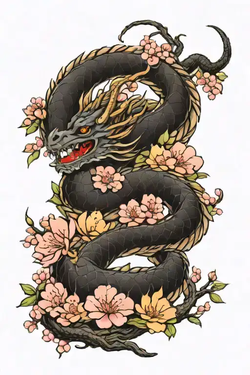 Dragon Asleep Under Sakura Tree