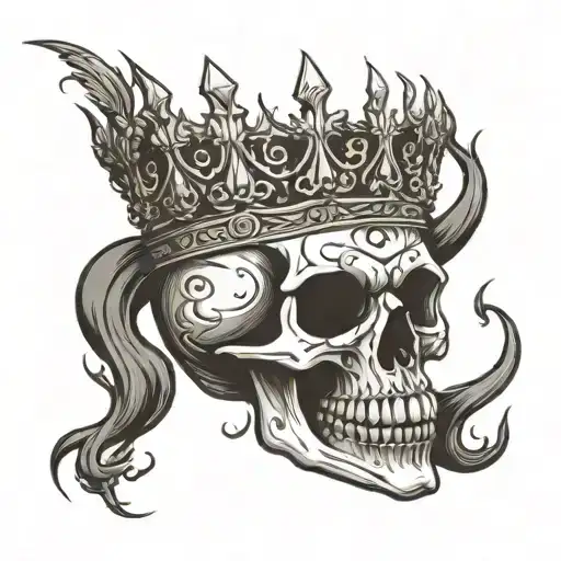 Crown Devilish Skull Black And White