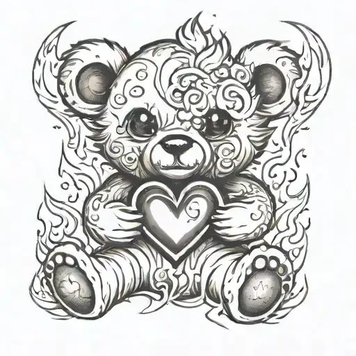 A Teddybear Holding A Heart While Its On Fire