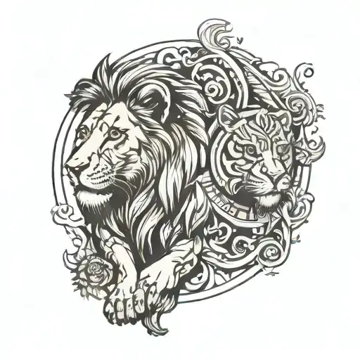 A Lion And His Cub Both Wearing Watches Using Roman