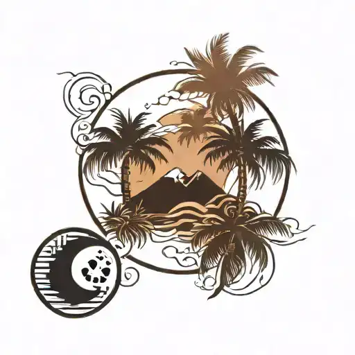 Mountain And Palm Tree Yin Yang Symbol